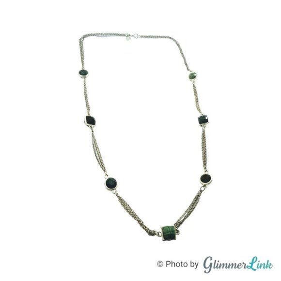 Banana Republic Green Brown Station Silver Tone Necklace - Picture 4 of 7